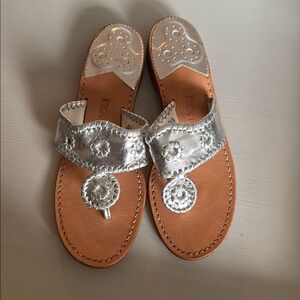 Jack Rogers Silver Tan Sandals with Medallion Details